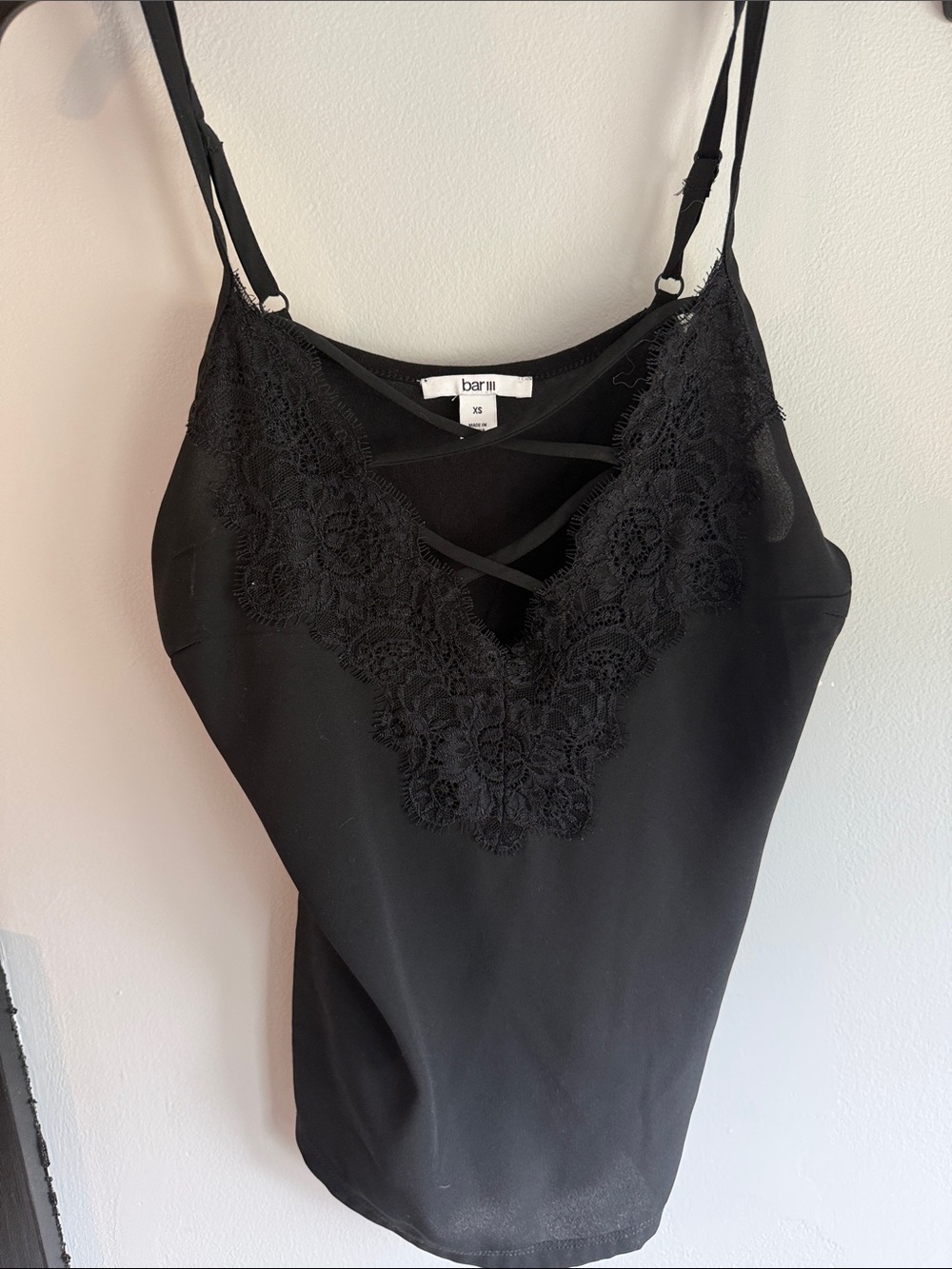 Bar III Black Lace V-Neck Cami with Crisscross Straps